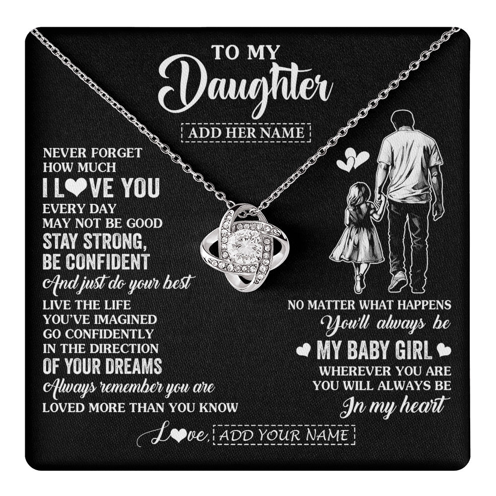 Love Knot Necklace 14K White Gold Finish | 1 | Personalized To My Daughter Gifts From Dad Necklace Never Forget How Much I Love You Daughter Birthday Graduation Christmas Custom Gift Box Message Card | https://teecentury.