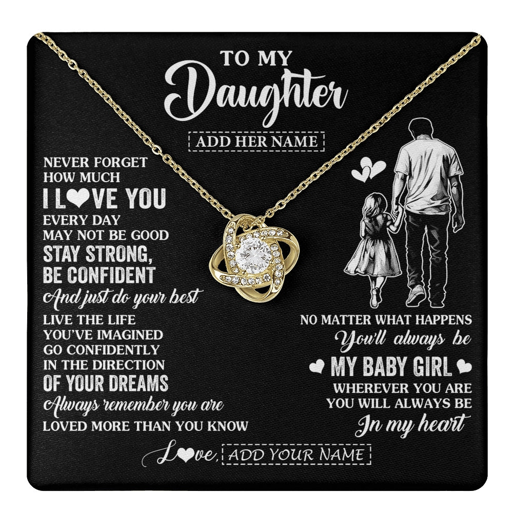 Love Knot Necklace 18K Yellow Gold Finish | 1 | Personalized To My Daughter Gifts From Dad Necklace Never Forget How Much I Love You Daughter Birthday Graduation Christmas Custom Gift Box Message Card | https://teecentury.