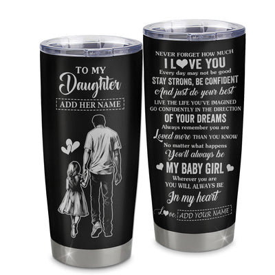 Personalized To My Daughter Gifts From Dad Tumbler Never Forget How Much I Love You Daughter Birthday Graduation Christmas Gift Custom Stainless Steel Travel Mug | teecentury