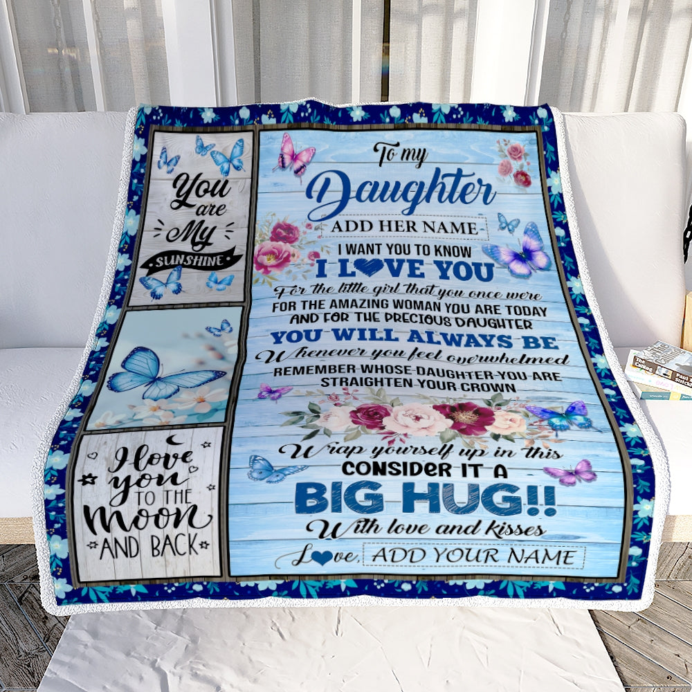 Personalized To My Daughter Gifts From Mom Blanket Butterfly You Are My Sunshine Love You To The Moon Custom Daughter Birthday Gifts Christmas Fleece Blanket | teecentury