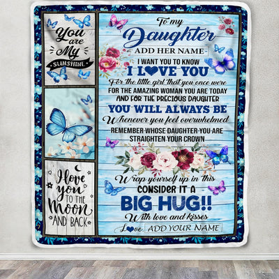 Personalized To My Daughter Gifts From Mom Blanket Butterfly You Are My Sunshine Love You To The Moon Custom Daughter Birthday Gifts Christmas Fleece Blanket | teecentury