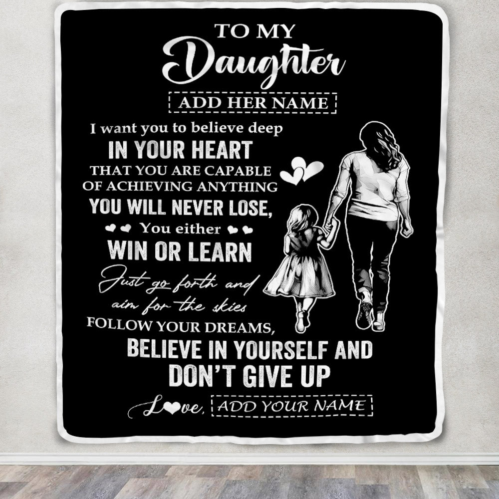 Personalized To My Daughter Gifts From Mom Blanket Don't Give Up Mom Gifts For Daughter Birthday Graduation Christmas Customized Fleece Throw Blanket | teecentury