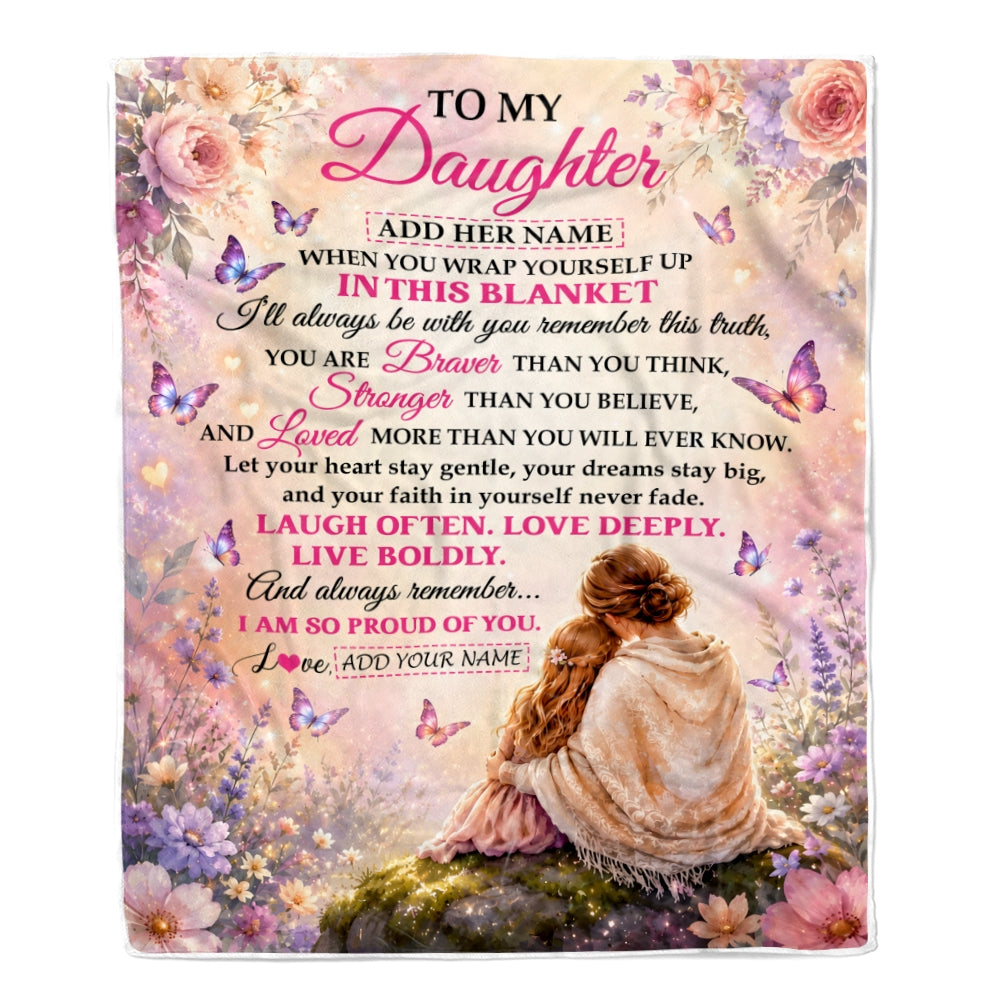 Personalized To My Daughter Gifts From Mom Blanket Inspirational Message Purple Butterfly Birthday Gifts For Girl Daughter Graduation Christmas Fleece Blanket | teecentury