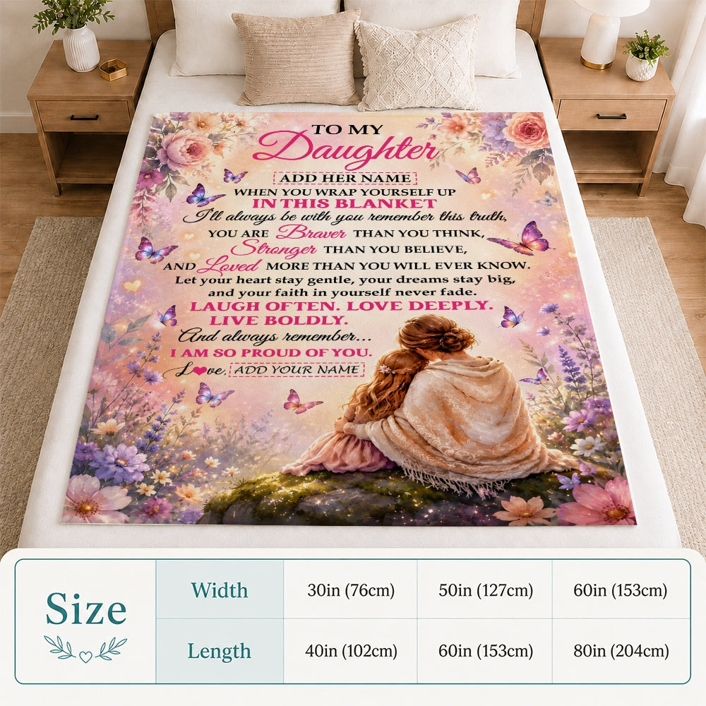 Personalized To My Daughter Gifts From Mom Blanket Inspirational Message Purple Butterfly Birthday Gifts For Girl Daughter Graduation Christmas Fleece Blanket | teecentury
