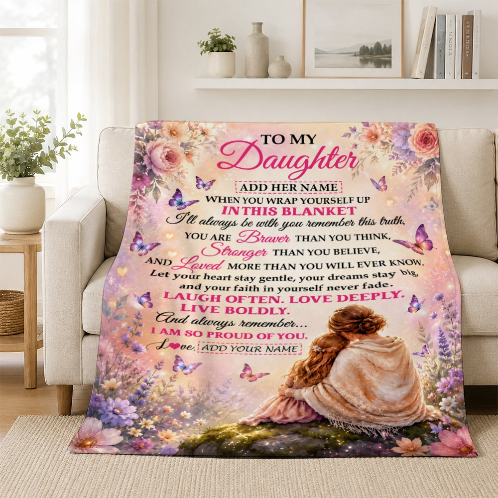 Personalized To My Daughter Gifts From Mom Blanket Inspirational Message Purple Butterfly Birthday Gifts For Girl Daughter Graduation Christmas Fleece Blanket | teecentury