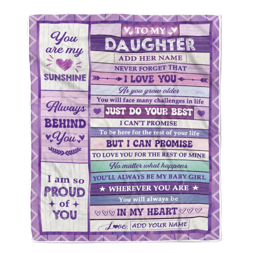 Personalized To My Daughter Gifts From Mom Blanket Purple Wood Sunshine In My Heart Custom Gift For Daughter Birthday Graduation Christmas Fleece Blanket | teecentury