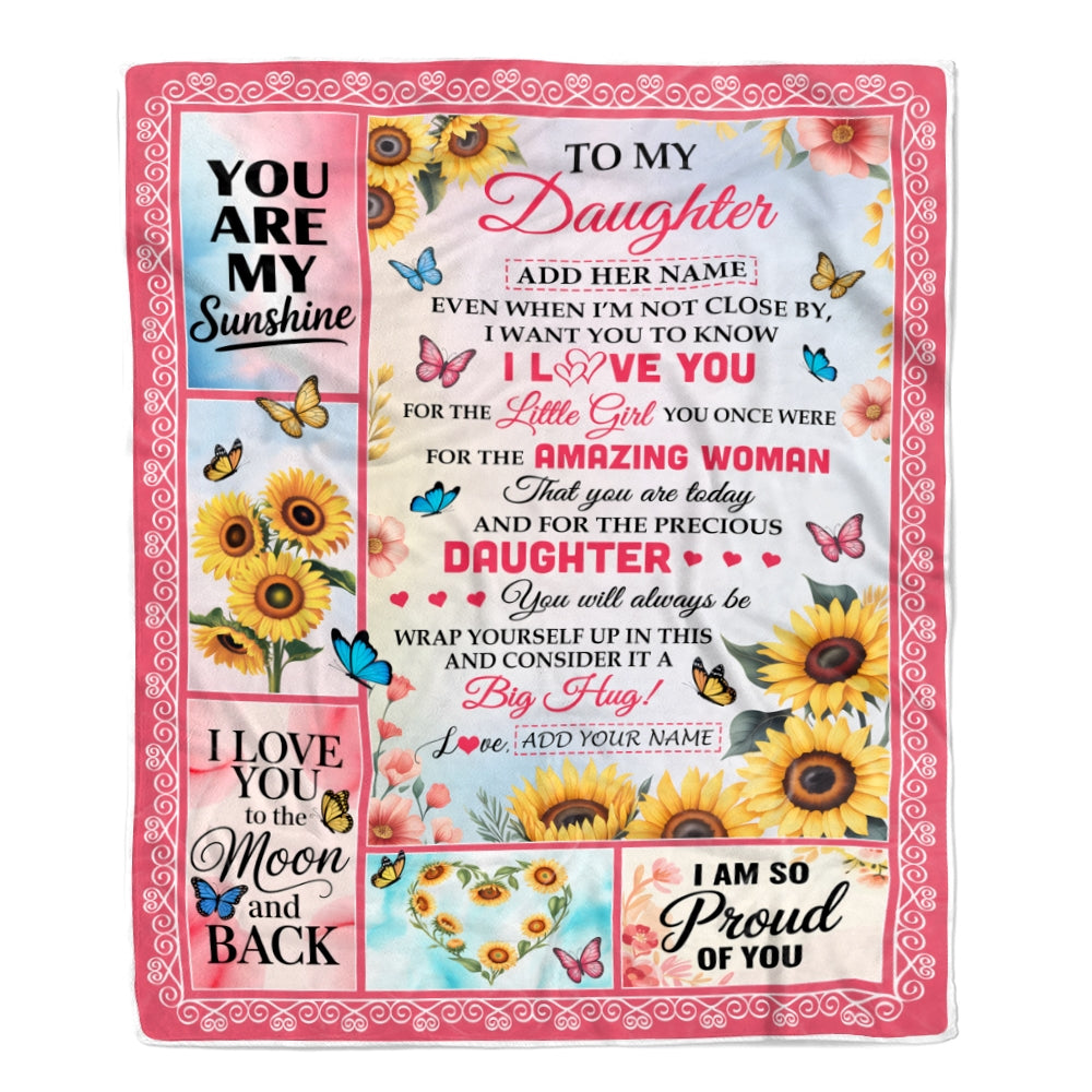 Personalized To My Daughter Gifts From Mom Blanket Sunflower Butterfly Amazing Daughter Birthday Gift Wedding Graduation Christmas Custom Fleece Blanket | teecentury