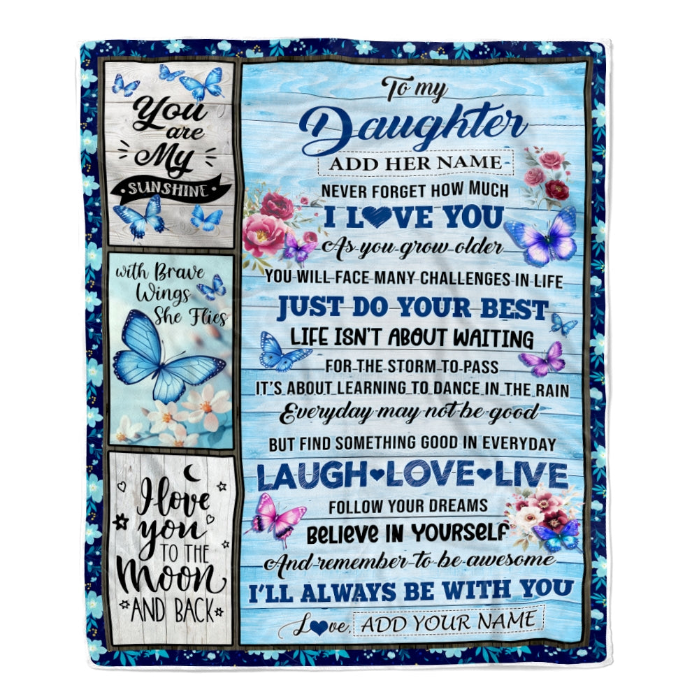 Personalized To My Daughter Gifts From Mom Blanket Wood Butterfly Believe In Yourself Custom Daughter Birthday Gifts Graduation Christmas Fleece Blanket | teecentury