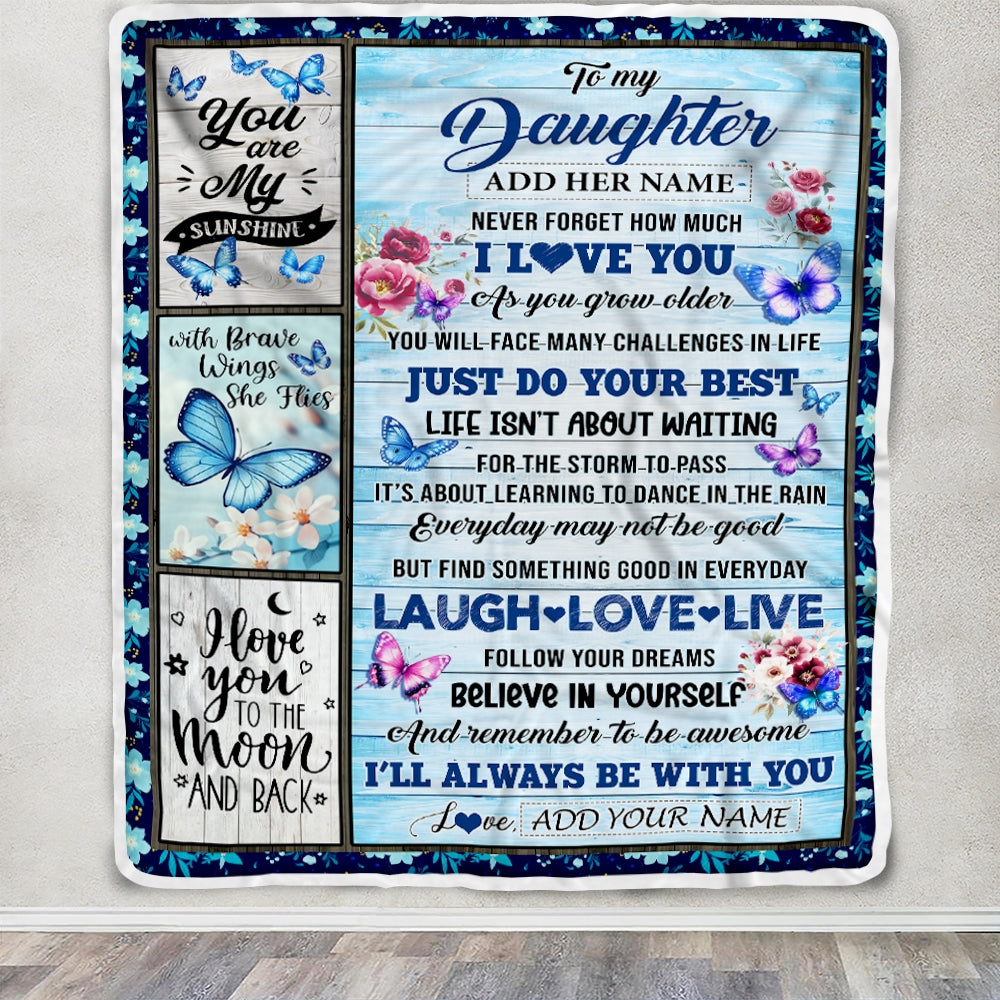 Personalized To My Daughter Gifts From Mom Blanket Wood Butterfly Believe In Yourself Custom Daughter Birthday Gifts Graduation Christmas Fleece Blanket | teecentury