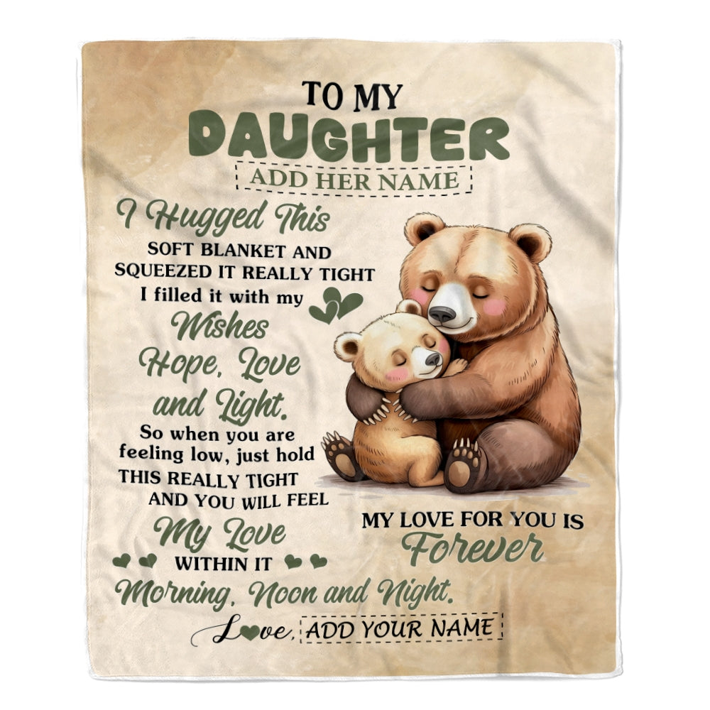 Personalized To My Daughter Gifts From Mom Dad Blanket Bear Letter I Hugged This Gifts For Daughter Birthday Graduation Christmas Custom Fleece Blanket | teecentury