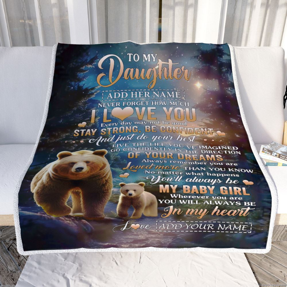 Personalized To My Daughter Gifts From Mom Dad Blanket Bear Never Forget How Much I Love You Daughter Birthday Graduation Christmas Customized Fleece Blanket | teecentury