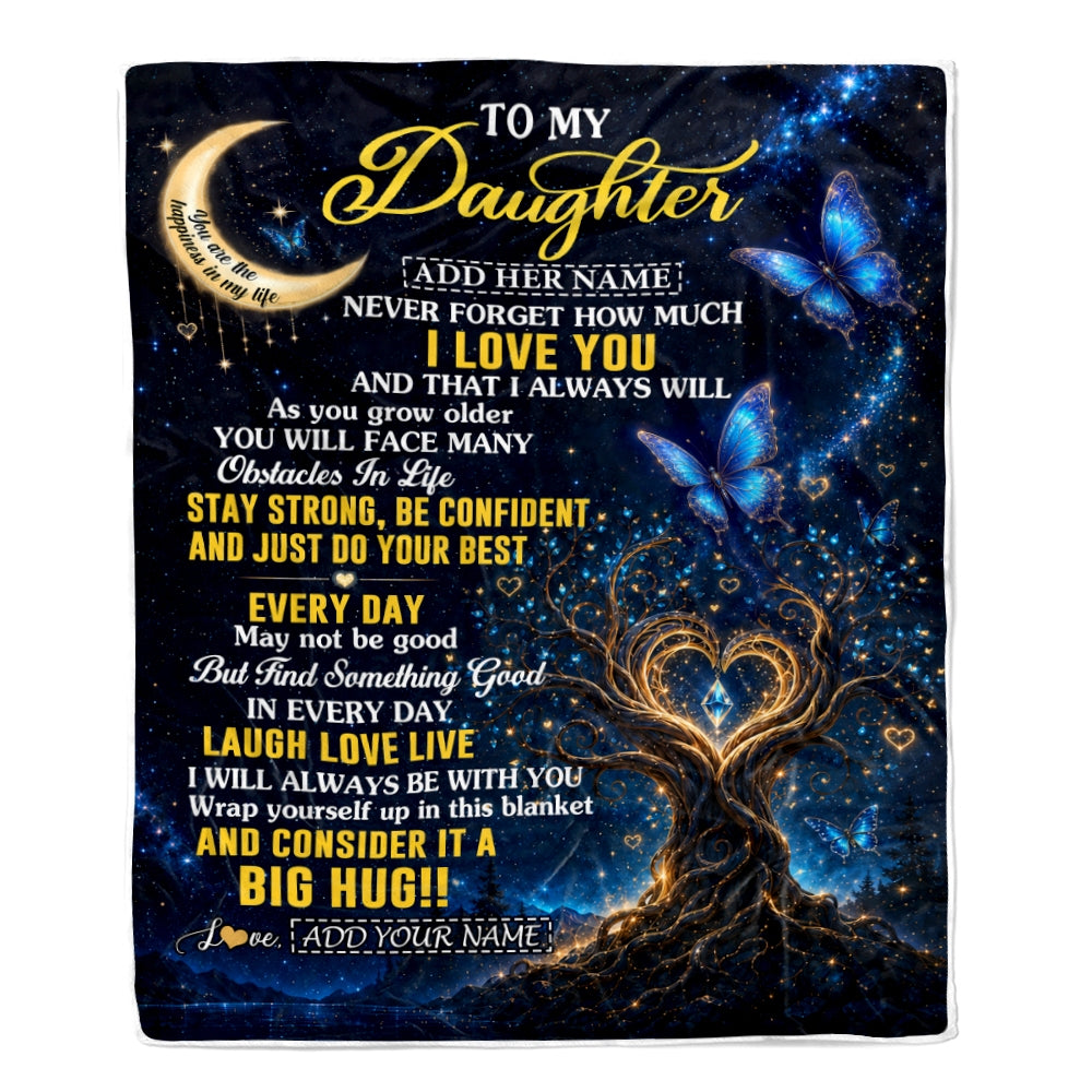 Personalized To My Daughter Gifts From Mom Dad Blanket Blue Galaxy Butterfly Moon Birthday Gifts For Daughter Graduation Christmas Fleece Throw Blanket | teecentury
