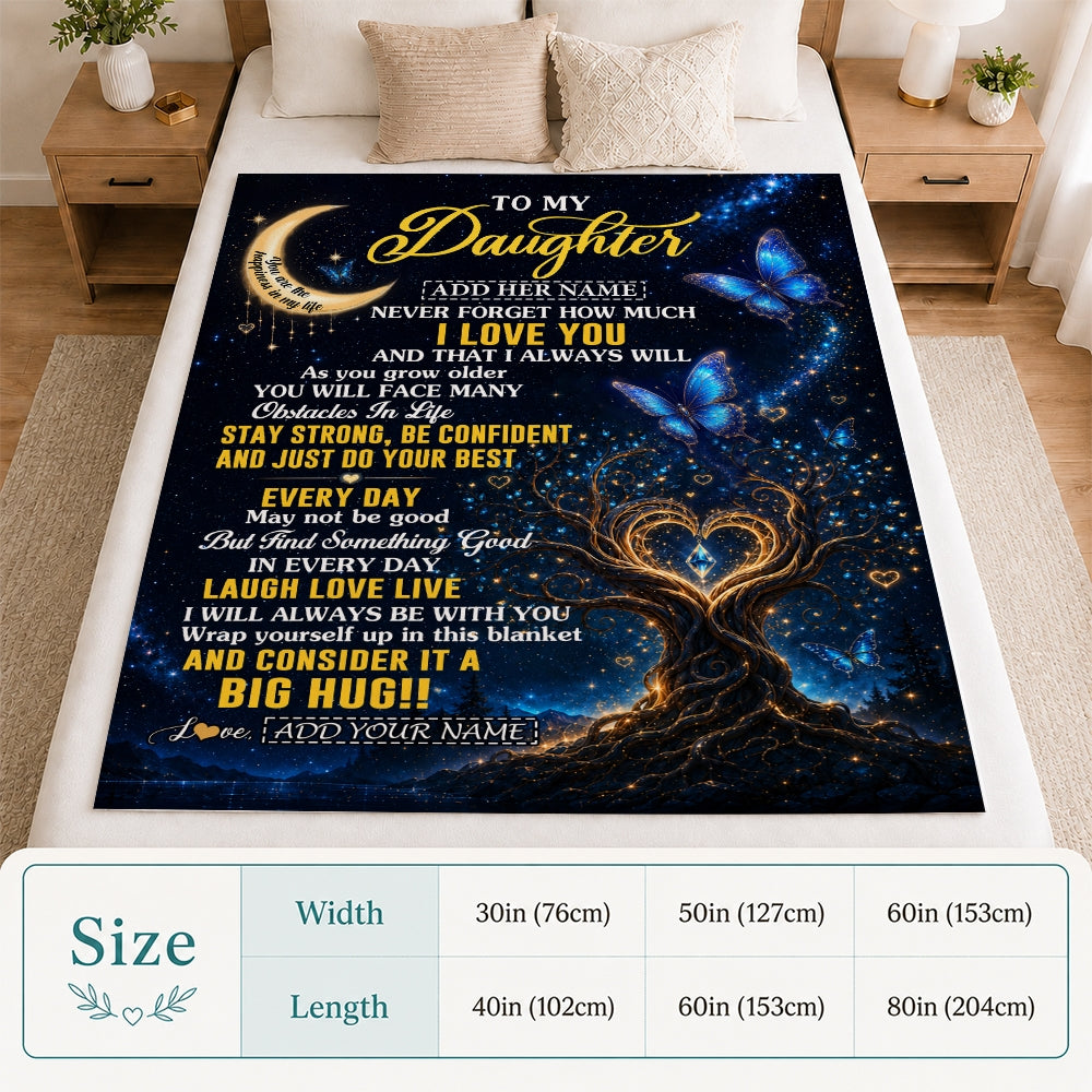 Personalized To My Daughter Gifts From Mom Dad Blanket Blue Galaxy Butterfly Moon Birthday Gifts For Daughter Graduation Christmas Fleece Throw Blanket | teecentury
