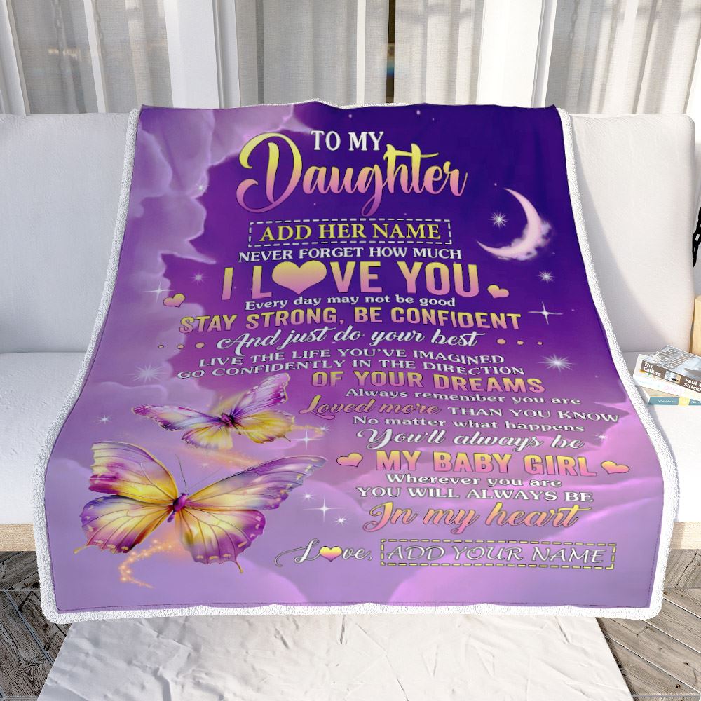 Personalized To My Daughter Gifts From Mom Dad Blanket Butterfly Never Forget How Much I Love You Daughter Birthday Gifts Graduation Christmas Fleece Blanket | teecentury