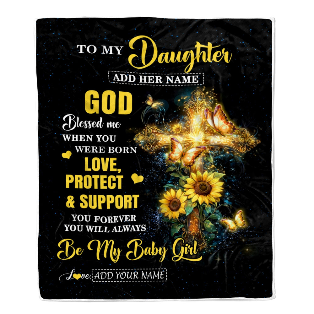 Personalized To My Daughter Gifts From Mom Dad Blanket Cross Sunflower Christian Blessed Daughter Birthday Presents Graduation Gifts Christmas Fleece Blanket | teecentury