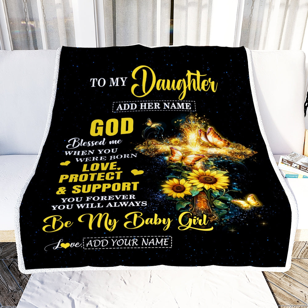 Personalized To My Daughter Gifts From Mom Dad Blanket Cross Sunflower Christian Blessed Daughter Birthday Presents Graduation Gifts Christmas Fleece Blanket | teecentury