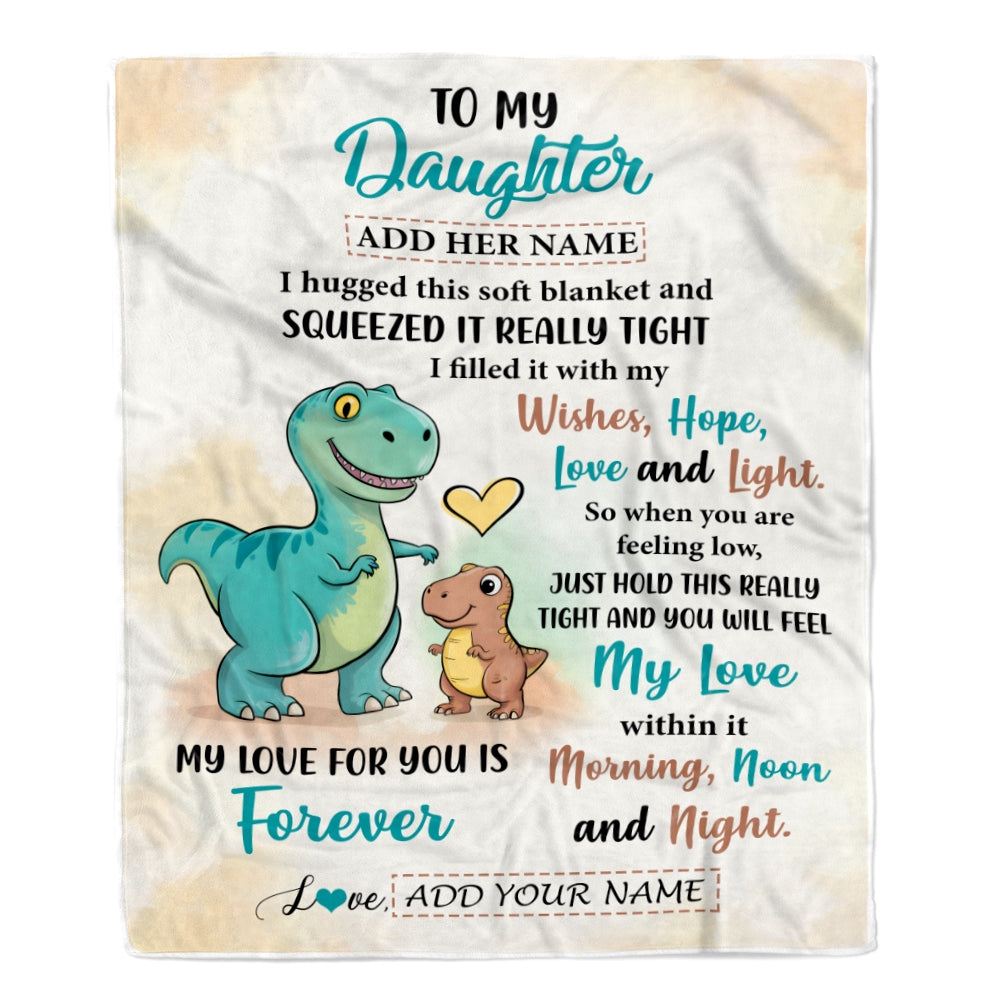 Personalized To My Daughter Gifts From Mom Dad Blanket Dinosaur Letter I Hugged This Gifts For Daughter Birthday Graduation Christmas Custom Fleece Blanket | teecentury