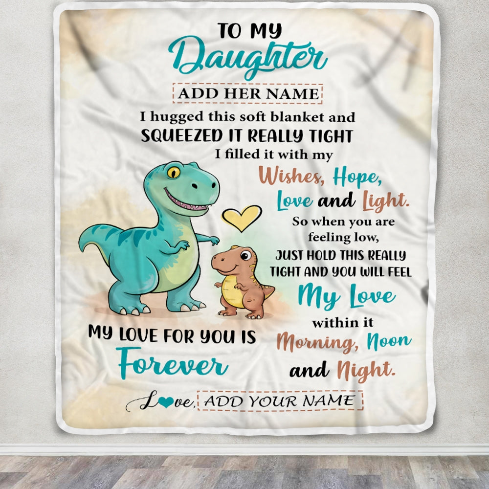 Personalized To My Daughter Gifts From Mom Dad Blanket Dinosaur Letter I Hugged This Gifts For Daughter Birthday Graduation Christmas Custom Fleece Blanket | teecentury
