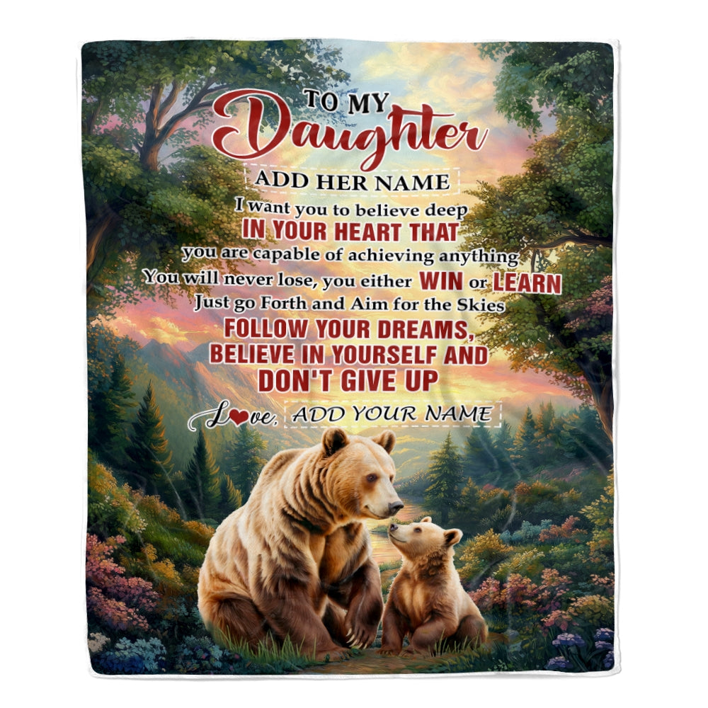 Personalized To My Daughter Gifts From Mom Dad Blanket Don't Give Up Bear Gifts For Daughter Birthday Graduation Christmas Customized Fleece Throw Blanket | teecentury