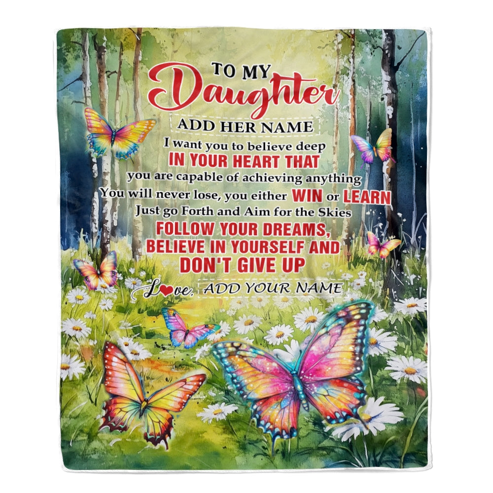 Personalized To My Daughter Gifts From Mom Dad Blanket Don't Give Up Butterfly Gifts For Daughter Birthday Graduation Christmas Customized Fleece Blanket | teecentury