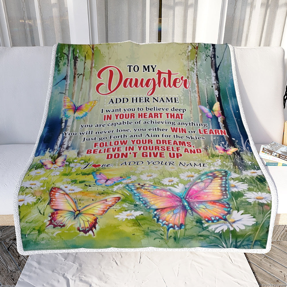 Personalized To My Daughter Gifts From Mom Dad Blanket Don't Give Up Butterfly Gifts For Daughter Birthday Graduation Christmas Customized Fleece Blanket | teecentury
