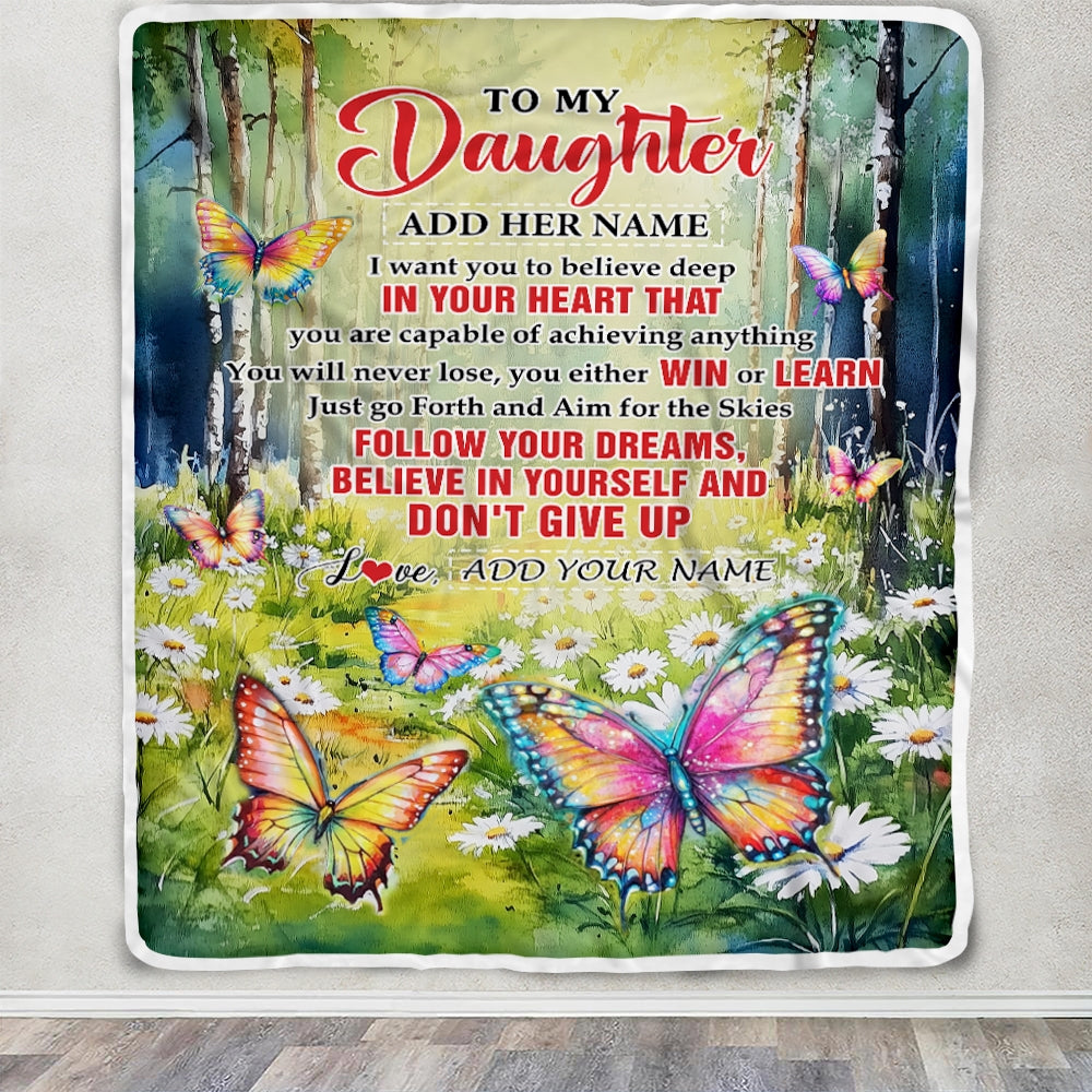 Personalized To My Daughter Gifts From Mom Dad Blanket Don't Give Up Butterfly Gifts For Daughter Birthday Graduation Christmas Customized Fleece Blanket | teecentury