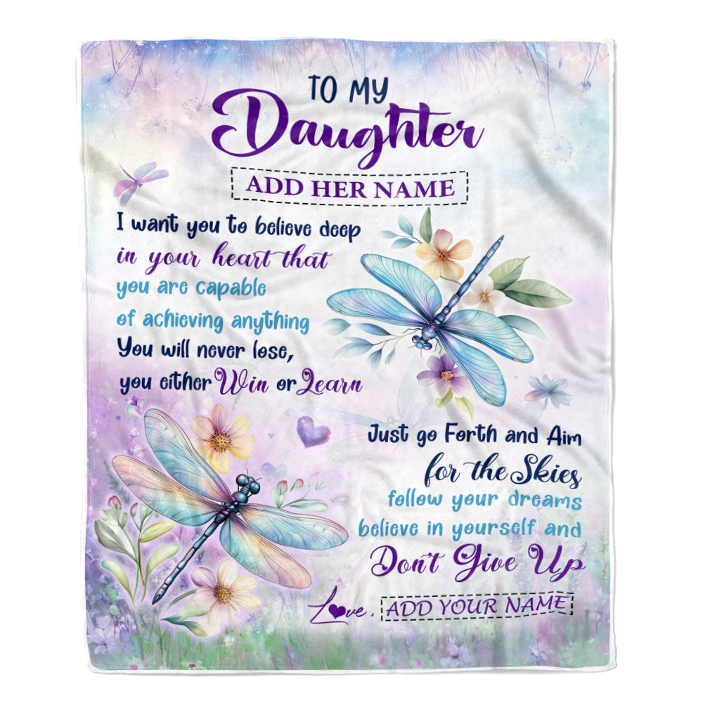 Personalized To My Daughter Gifts From Mom Dad Blanket Don't Give Up Dragonfly Gifts For Daughter Birthday Graduation Christmas Customized Fleece Blanket | teecentury