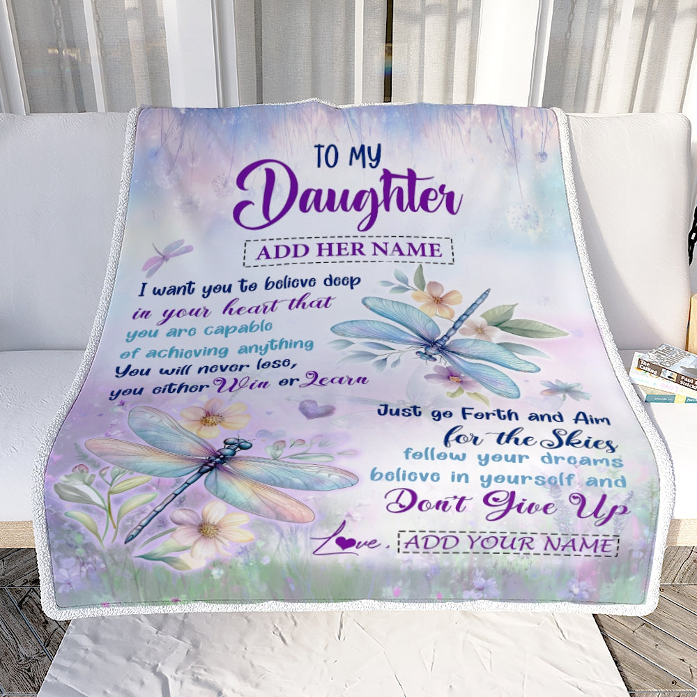 Personalized To My Daughter Gifts From Mom Dad Blanket Don't Give Up Dragonfly Gifts For Daughter Birthday Graduation Christmas Customized Fleece Blanket | teecentury