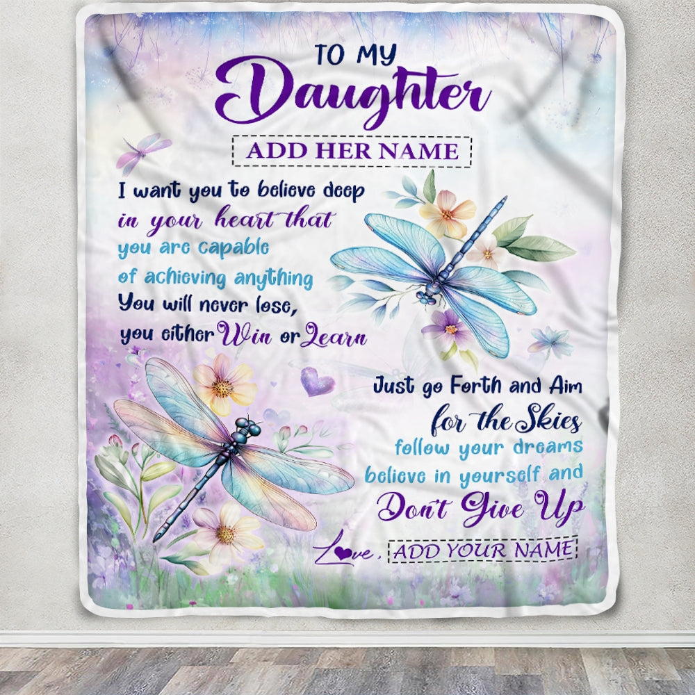 Personalized To My Daughter Gifts From Mom Dad Blanket Don't Give Up Dragonfly Gifts For Daughter Birthday Graduation Christmas Customized Fleece Blanket | teecentury