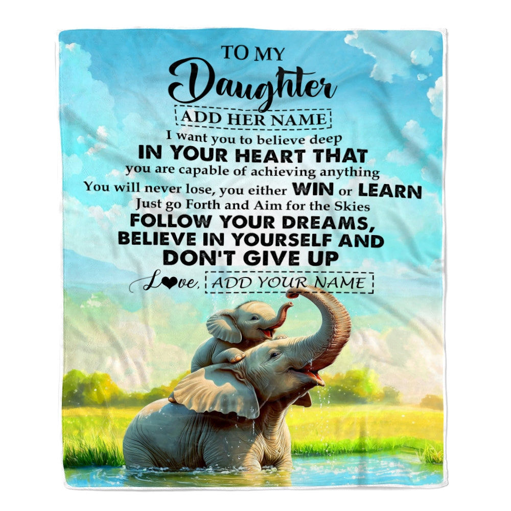 Personalized To My Daughter Gifts From Mom Dad Blanket Don't Give Up Elephant Gifts For Daughter Birthday Graduation Christmas Customized Fleece Blanket | teecentury