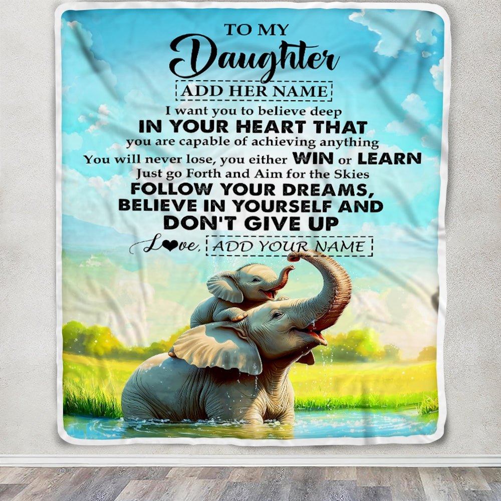 Personalized To My Daughter Gifts From Mom Dad Blanket Don't Give Up Elephant Gifts For Daughter Birthday Graduation Christmas Customized Fleece Blanket | teecentury