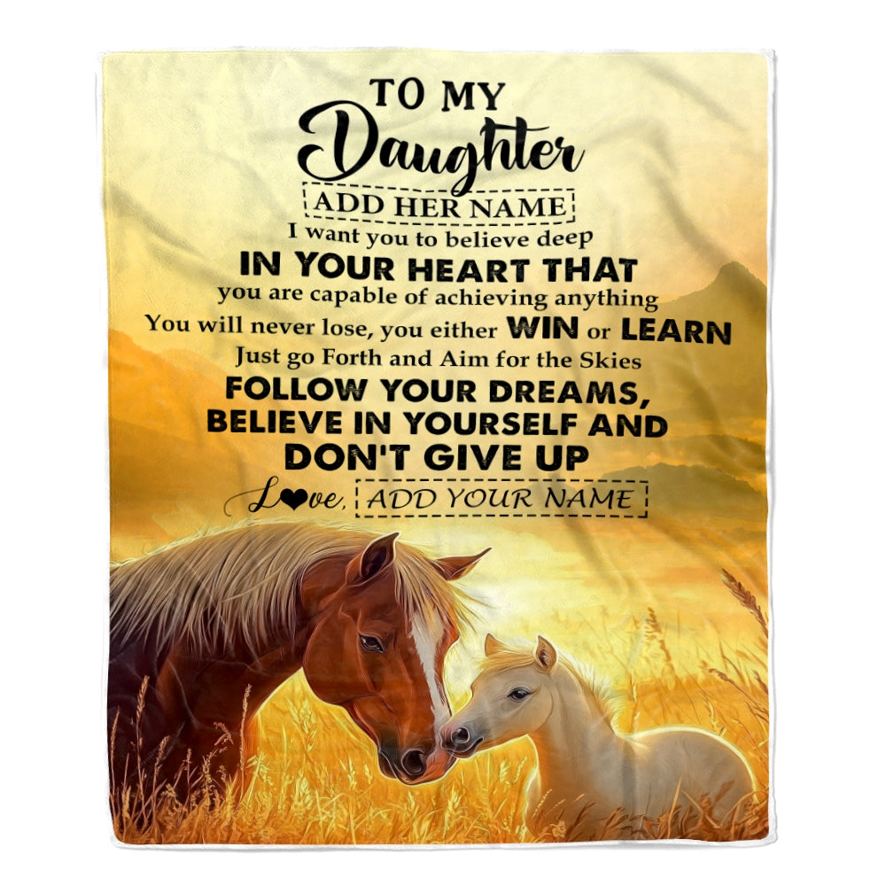 Personalized To My Daughter Gifts From Mom Dad Blanket Don't Give Up Horse Gifts For Daughter Birthday Graduation Christmas Customized Fleece Throw Blanket | teecentury