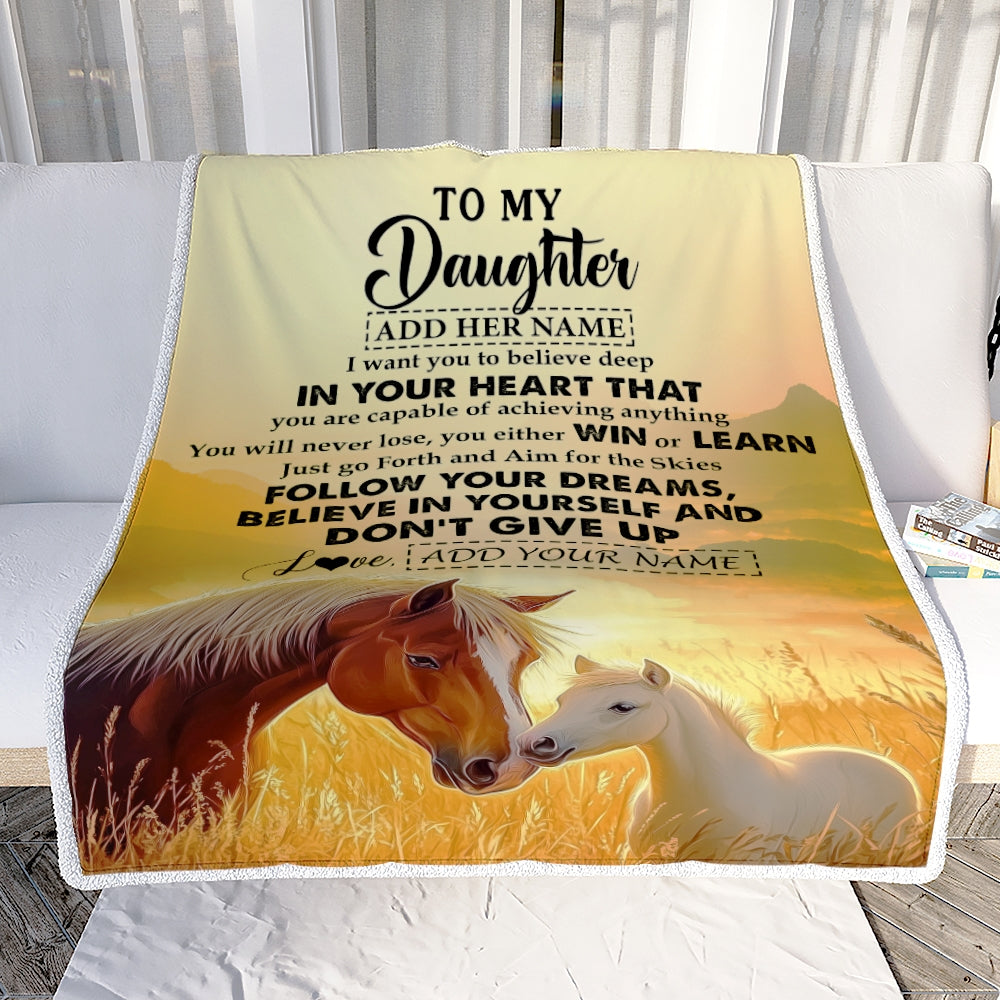 Personalized To My Daughter Gifts From Mom Dad Blanket Don't Give Up Horse Gifts For Daughter Birthday Graduation Christmas Customized Fleece Throw Blanket | teecentury