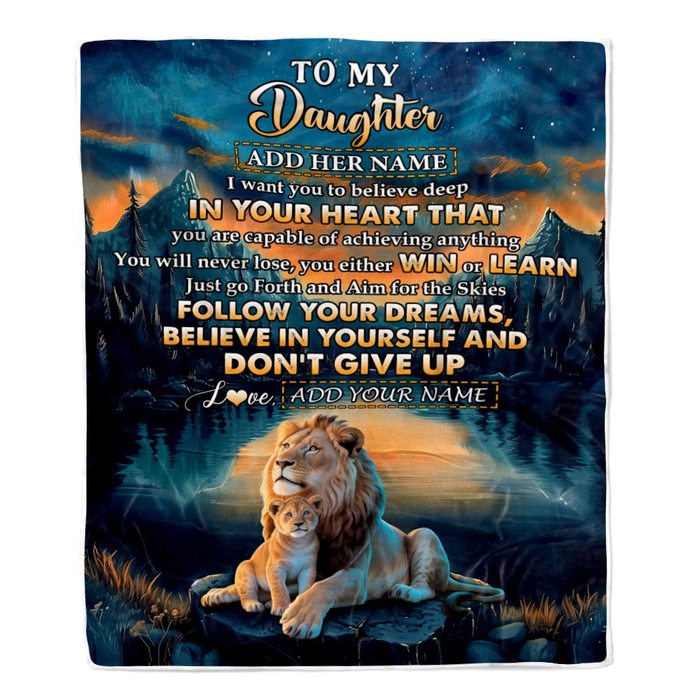 Personalized To My Daughter Gifts From Mom Dad Blanket Don't Give Up Lion Gifts For Daughter Birthday Graduation Christmas Customized Fleece Throw Blanket | teecentury