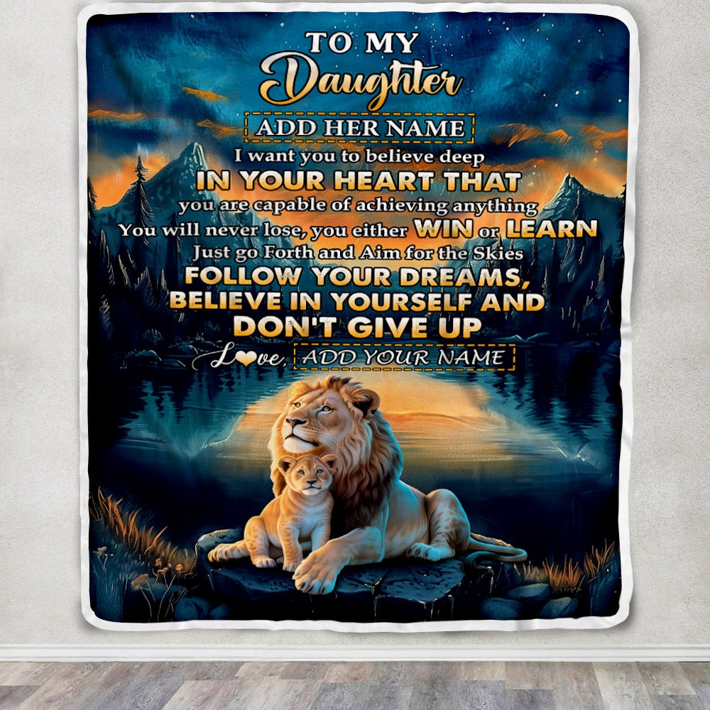 Personalized To My Daughter Gifts From Mom Dad Blanket Don't Give Up Lion Gifts For Daughter Birthday Graduation Christmas Customized Fleece Throw Blanket | teecentury