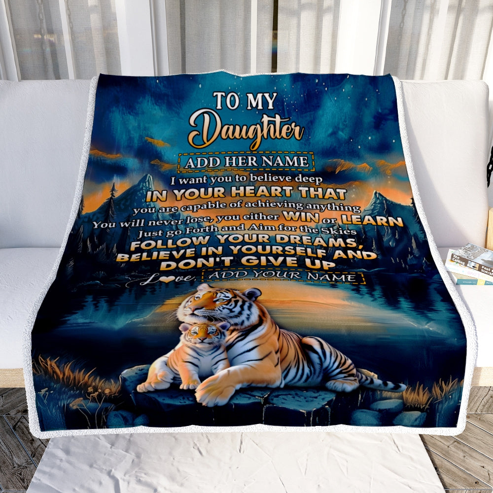 Personalized To My Daughter Gifts From Mom Dad Blanket Don't Give Up Tiger Gifts For Daughter Birthday Graduation Christmas Customized Fleece Throw Blanket | teecentury