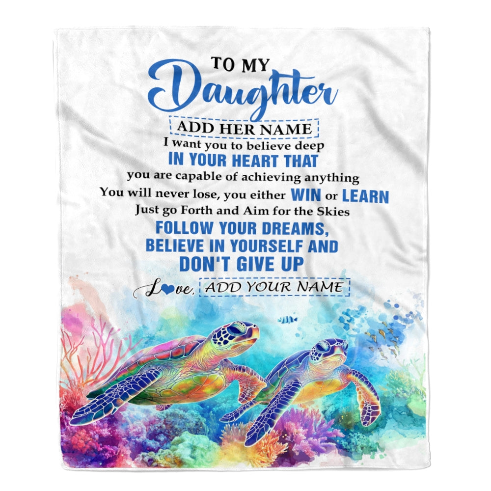 Personalized To My Daughter Gifts From Mom Dad Blanket Don't Give Up Turtle Gifts For Daughter Birthday Graduation Christmas Customized Fleece Throw Blanket | teecentury