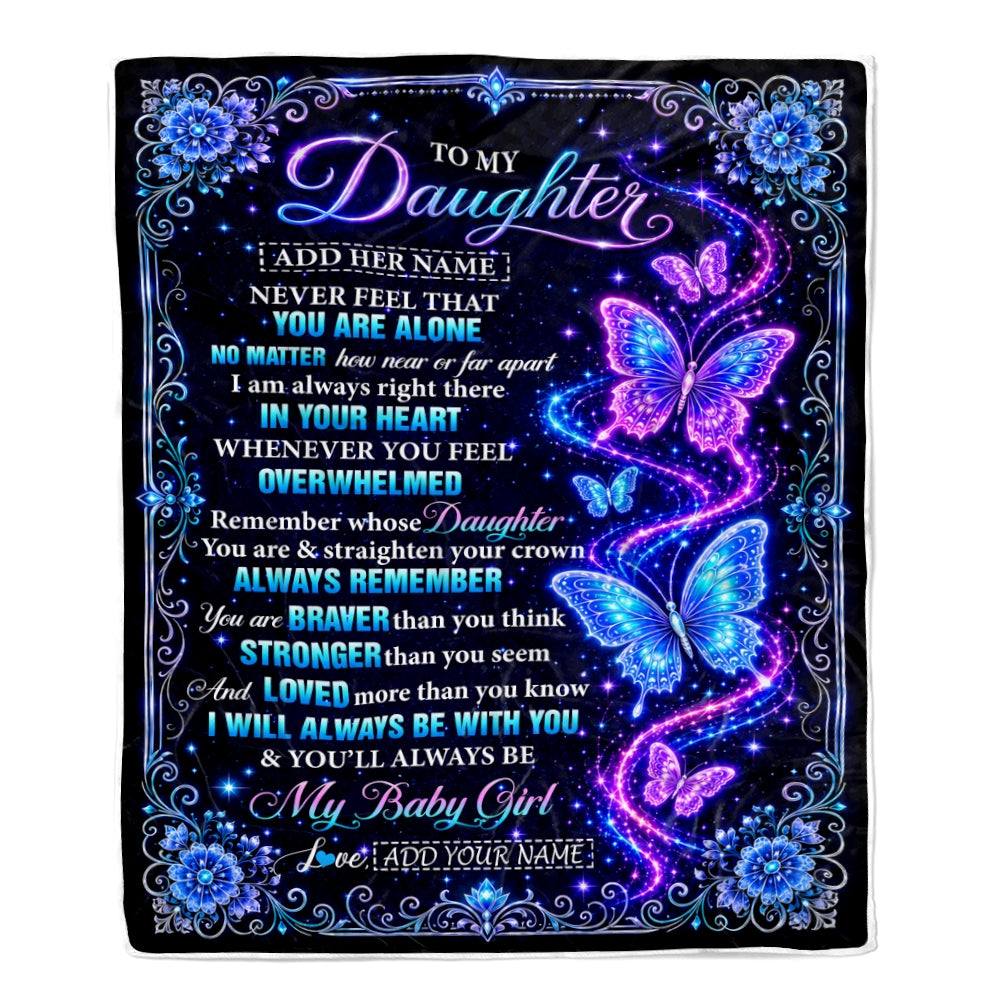 Personalized To My Daughter Gifts From Mom Dad Blanket Galaxy Butterfly Always Remember Custom Gift For Daughter Birthday Graduation Christmas Fleece Blanket | teecentury