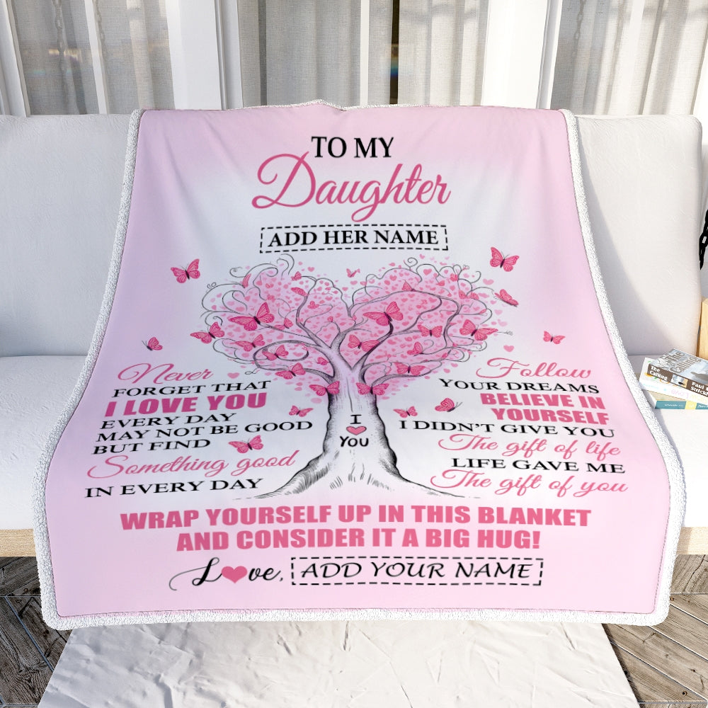 Personalized To My Daughter Gifts From Mom Dad Blanket Heart Tree Butterfly Believe In Yourself Birthday Gifts For Daughter Graduation Christmas Fleece Blanket | teecentury
