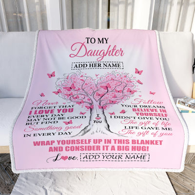 Personalized To My Daughter Gifts From Mom Dad Blanket Heart Tree Butterfly Believe In Yourself Birthday Gifts For Daughter Graduation Christmas Fleece Blanket | teecentury