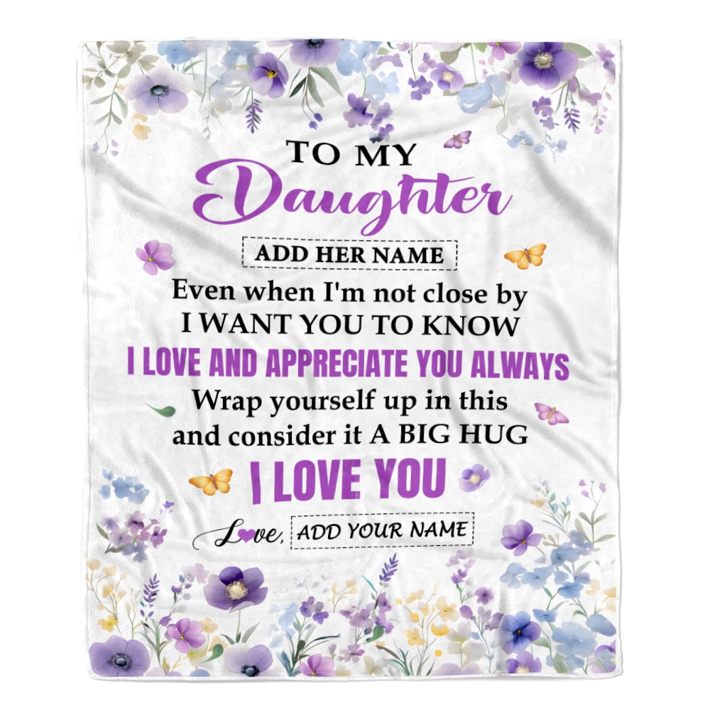 Personalized To My Daughter Gifts From Mom Dad Blanket I Love You Purple Floral Birthday Gift Idea For Daughter Gifts Christmas Customized Fleece Throw Blanket | teecentury