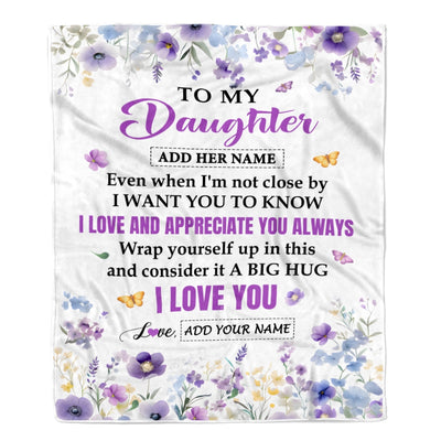 Personalized To My Daughter Gifts From Mom Dad Blanket I Love You Purple Floral Birthday Gift Idea For Daughter Gifts Christmas Customized Fleece Throw Blanket | teecentury