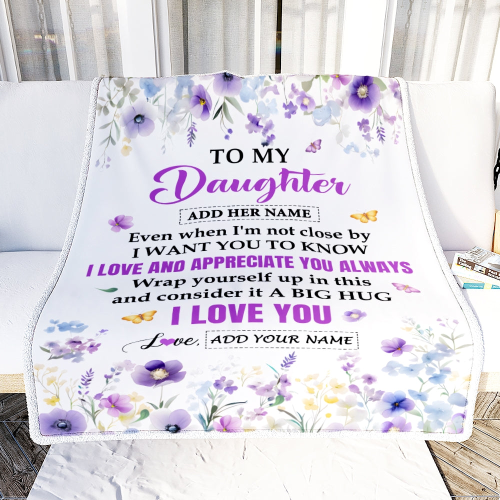 Personalized To My Daughter Gifts From Mom Dad Blanket I Love You Purple Floral Birthday Gift Idea For Daughter Gifts Christmas Customized Fleece Throw Blanket | teecentury