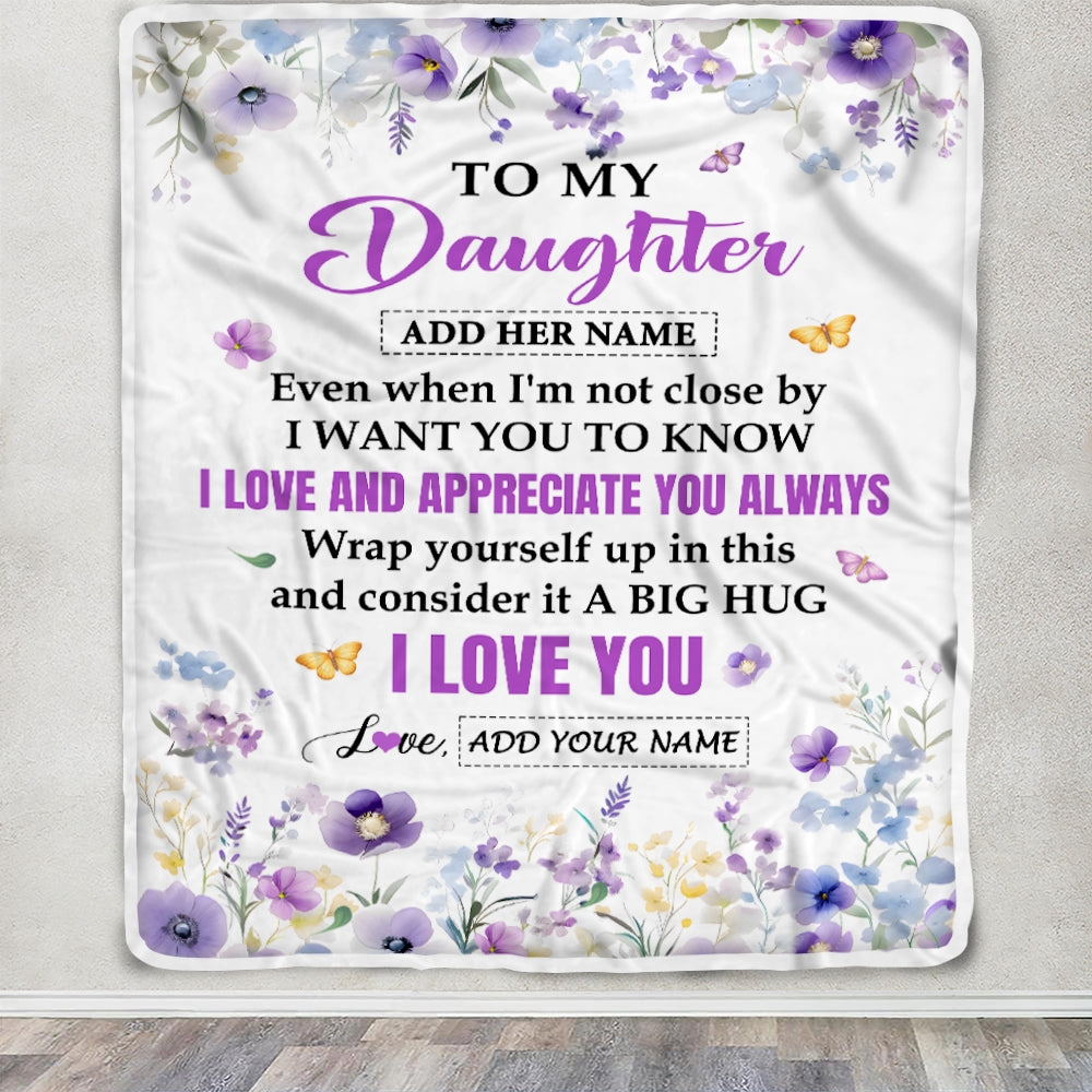 Personalized To My Daughter Gifts From Mom Dad Blanket I Love You Purple Floral Birthday Gift Idea For Daughter Gifts Christmas Customized Fleece Throw Blanket | teecentury