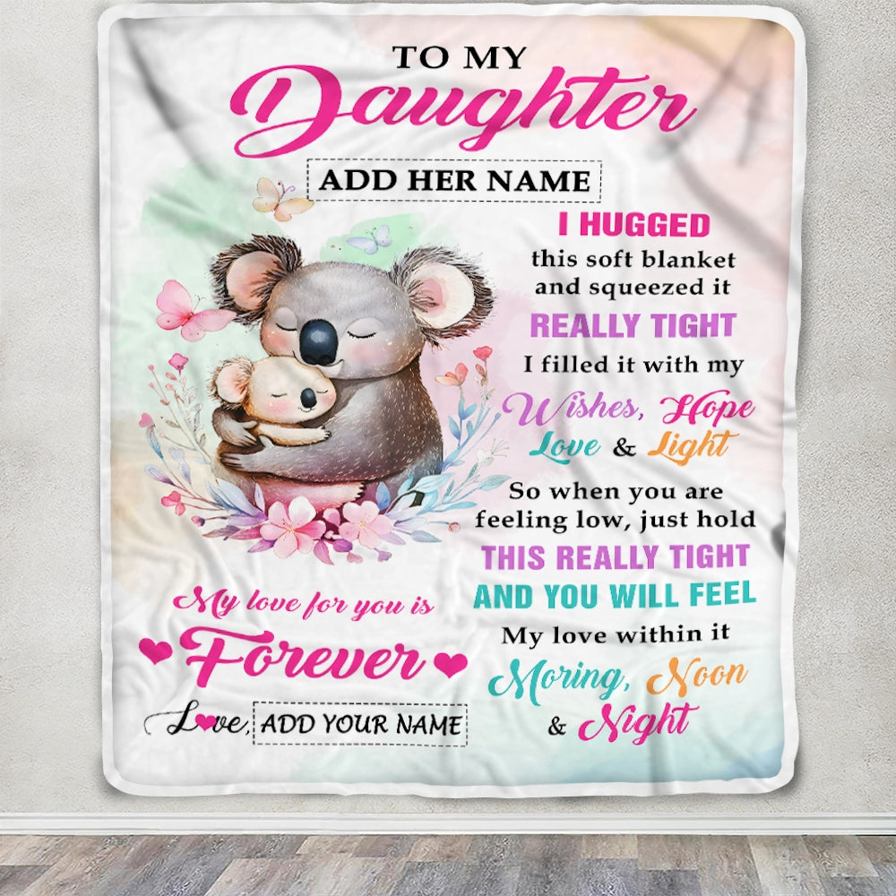 Personalized To My Daughter Gifts From Mom Dad Blanket Koala Letter I Hugged This Gifts For Daughter Birthday Graduation Christmas Customized Fleece Blanket | teecentury