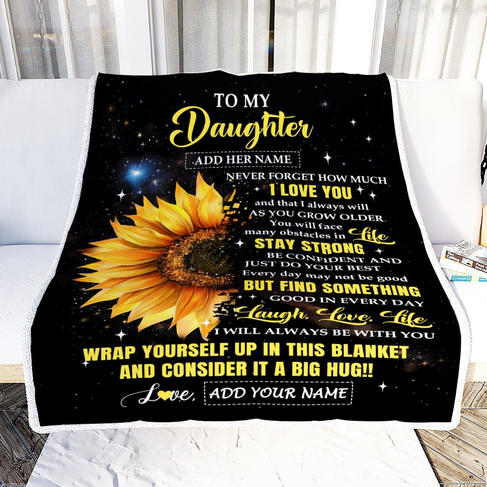 Personalized To My Daughter Gifts From Mom Dad Blanket Never Forget I Love You Sunflower Daughter Birthday Presents Graduation Gifts Christmas Fleece Blanket | teecentury