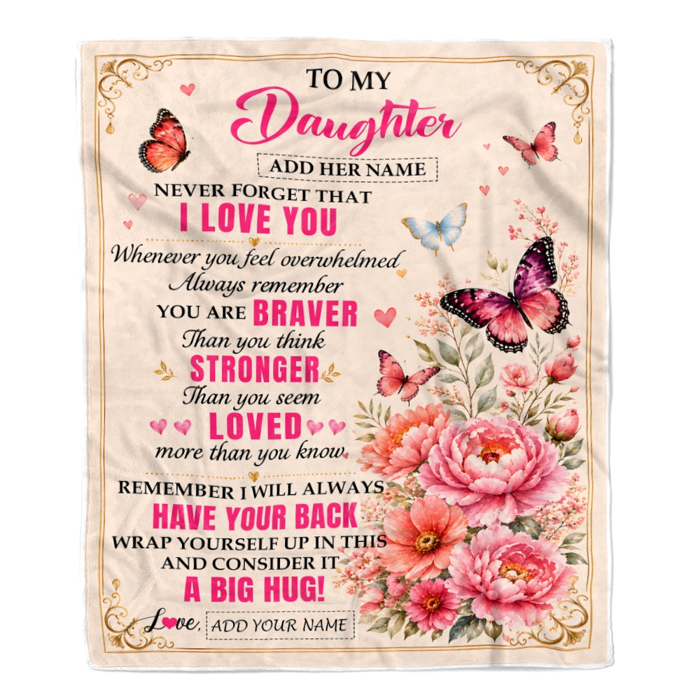 Personalized To My Daughter Gifts From Mom Dad Blanket Pink Butterfly I Love You Birthday Gift For Daughter Christmas Custom Fleece Throw Blanket | teecentury
