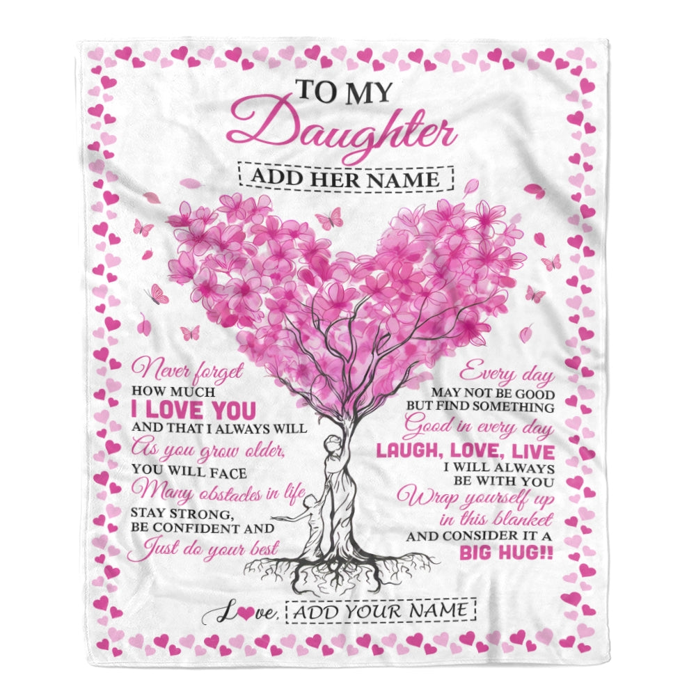 Personalized To My Daughter Gifts From Mom Dad Blanket Pink Heart Tree I Love You Custom Birthday Gifts For Daughter Graduation Christmas Fleece Blanket | teecentury