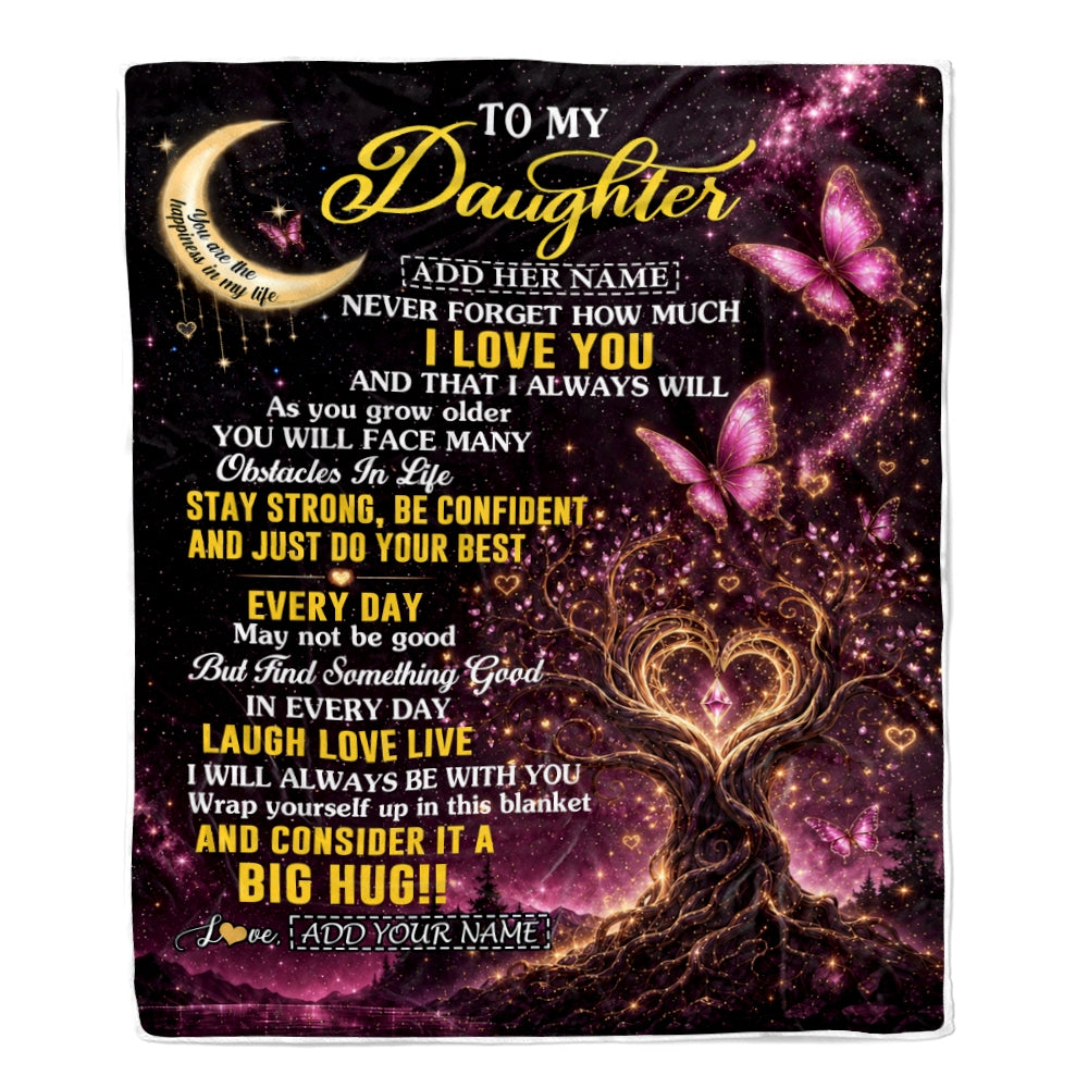 Personalized To My Daughter Gifts From Mom Dad Blanket Purple Galaxy Butterfly Moon Birthday Gifts For Daughter Graduation Christmas Fleece Throw Blanket | teecentury