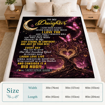 Personalized To My Daughter Gifts From Mom Dad Blanket Purple Galaxy Butterfly Moon Birthday Gifts For Daughter Graduation Christmas Fleece Throw Blanket | teecentury